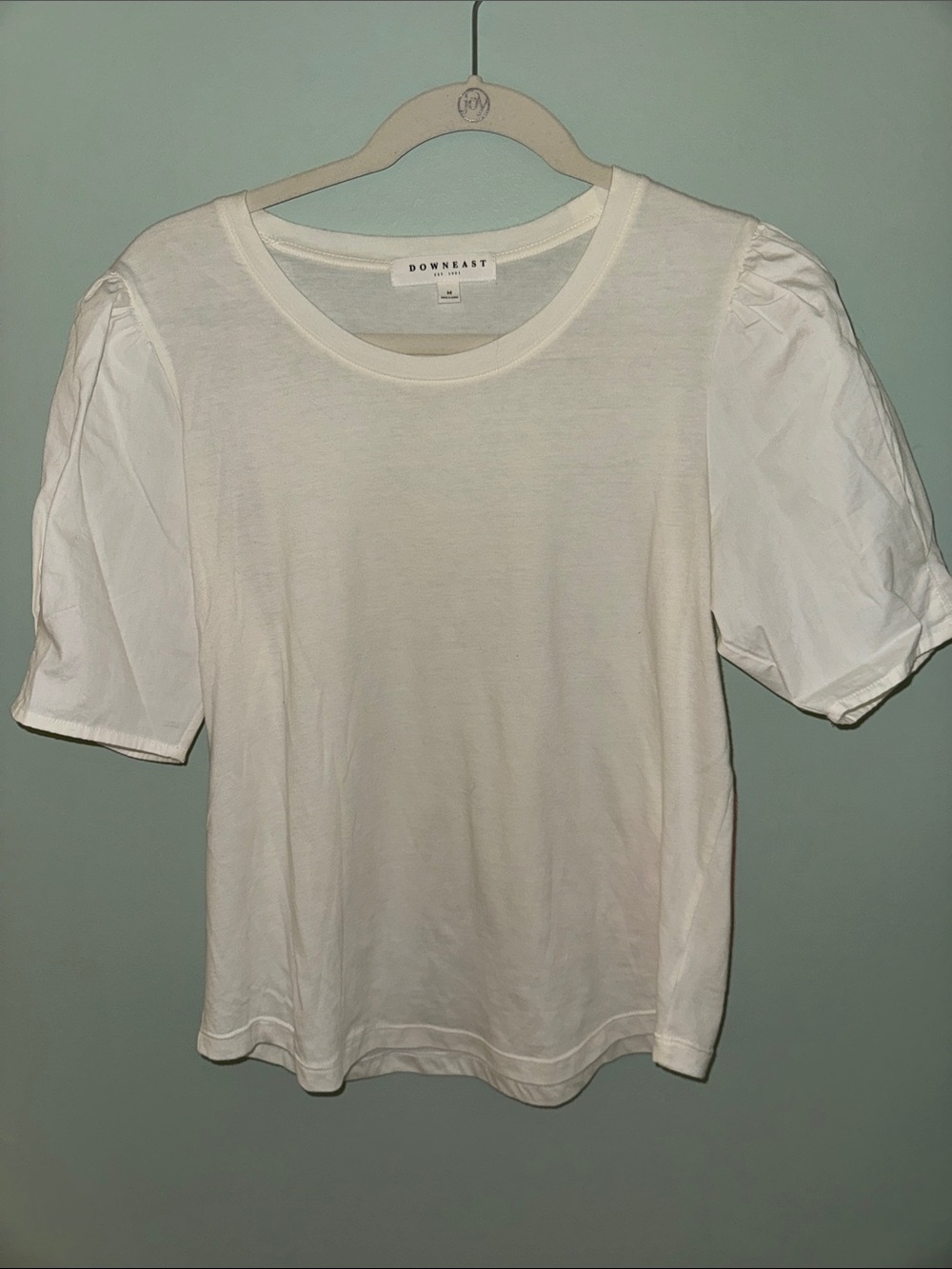 DownEast White Puff Sleeve Crewneck Tee